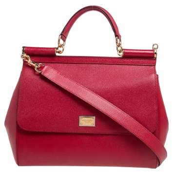 Pre Owned Dolce & Gabbana Red Leather Large Miss Sicily Top Handle Bag