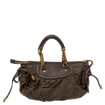 Pre Owned Dolce & Gabbana Olive Green Leather Tassel Satchel 