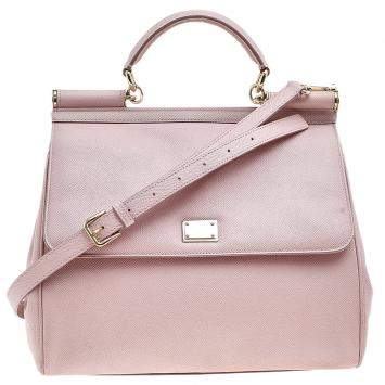 Pre Owned Dolce & Gabbana Pink Leather Large Miss Sicily Top Handle Bag
