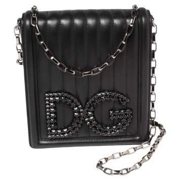 Pre Owned Dolce & Gabbana Black Quilted Leather DG Girls Shoulder Bag