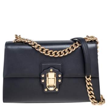 Pre Owned Dolce & Gabbana Black Leather Large Lucia Shoulder Bag