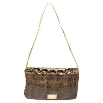 Pre Owned Dolce & Gabbana Beige/Brown Python Miss Deco Shoulder Bag