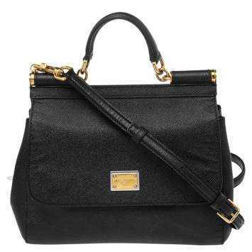Pre Owned Dolce & Gabbana Black Leather Medium Miss Sicily Top Handle Bag