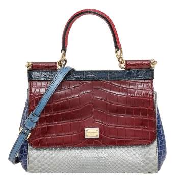 Pre Owned Dolce & Gabbana Multicolor Crocodile Leather And Python Limited Edition Small Miss Sicily Top Handle Bag