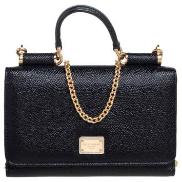 Pre Owned Dolce & Gabbana Black Leather Miss Sicily Von Wallet on Chain