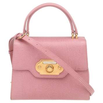 Pre Owned Dolce & Gabbana Pink Lizard Embossed Leather Welcome Top Handle Bag