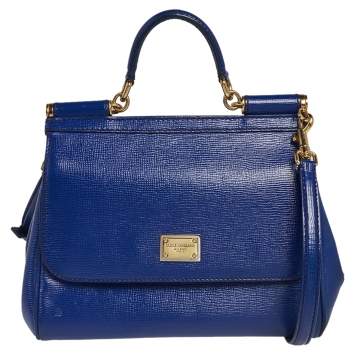 Pre Owned Dolce & Gabbana Blue Leather Medium Miss Sicily Top Handle Bag