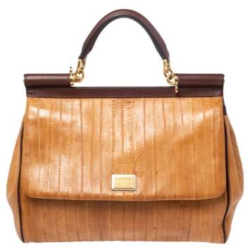 Pre Owned Dolce & Gabbana Tan Eel Leather Miss Sicily Top Handle Bag