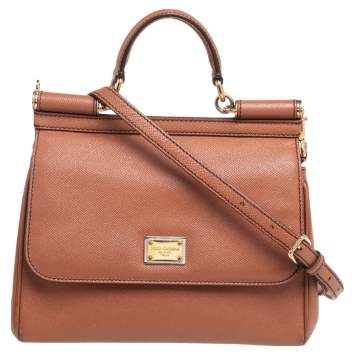 Pre Owned Dolce & Gabbana Brown Dauphine Leather Medium Sicily Top Handle Bag
