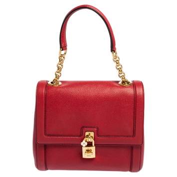 Pre Owned Dolce & Gabbana Red Leather Padlock Top Handle Bag