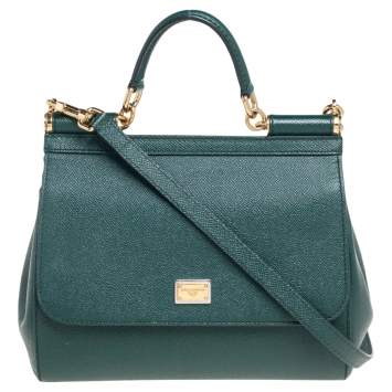 Pre Owned Dolce & Gabbana Green Leather Medium Miss Sicily Top Handle Bag