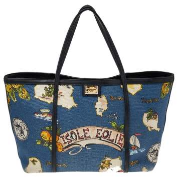 Pre Owned Dolce & Gabbana Multicolor Leather And Fabric Isole Eolie Printed Tote
