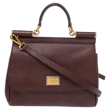 Pre Owned Dolce & Gabbana Burgundy Leather Medium Miss Sicily Top Handle Bag