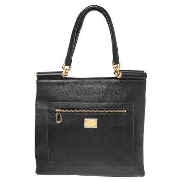 Pre Owned Dolce & Gabbana Black Grained Leather Front Pocket Sicily Tote