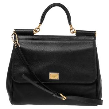 Pre Owned Dolce & Gabbana Black Leather Large Miss Sicily Top Handle Bag