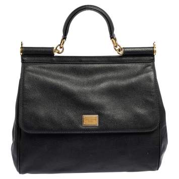 Pre Owned Dolce & Gabbana Black Leather Large Miss Sicily Top Handle Bag