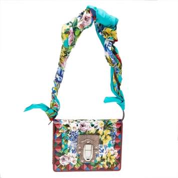 Pre Owned Dolce & Gabbana Multicolor Floral Print Leather And Python Leather Lucia Shoulder Bag