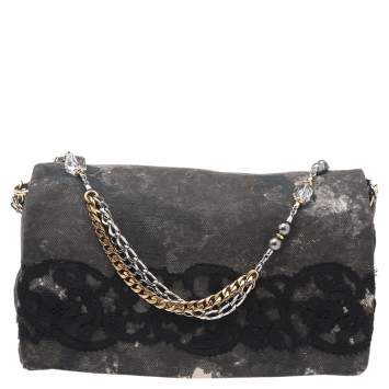 Pre Owned Dolce & Gabbana Multicolor Canvas Lace Shoulder Bag