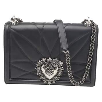 Pre Owned Dolce & Gabbana Black Quilted Leather Devotion Shoulder Bag