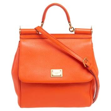 Pre Owned Dolce & Gabbana Orange Leather Miss Sicily Top Handle Bag