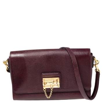 Pre Owned Dolce & Gabbana Burgundy Lizard Embossed Leather Medium Miss Monica Shoulder Bag