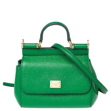 Pre Owned Dolce & Gabbana Green Leather Mini Miss Sicily Top Handle Bag