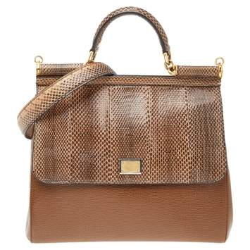 Pre Owned Dolce & Gabbana Python And Leather Large Sicily Top Handle Bag
