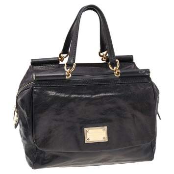 Pre Owned Dolce & Gabbana Black Leather Large New Miss Sicily Top Handle Bag