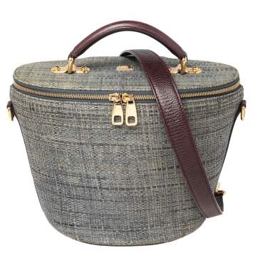 Pre Owned Dolce & Gabbana Blue Raffia Bast Bucket Bag