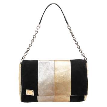 Pre Owned Dolce & Gabbana Tri Color Stripe Suede and Leather Miss Martini Shoulder Bag