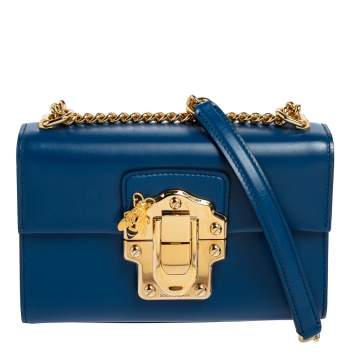 Pre Owned Dolce & Gabbana Blue Leather Lucia Chain Shoulder Bag