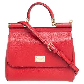 Pre Owned Dolce & Gabbana Red Leather Medium Miss Sicily Top Handle Bag