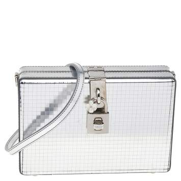 Pre Owned Dolce & Gabbana Metallic Silver Leather Box Clutch
