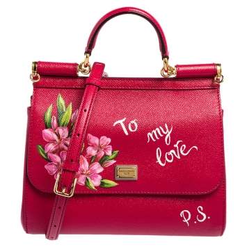 Pre Owned Dolce & Gabbana Pink Leather Medium Miss Sicily Top Handle Bag