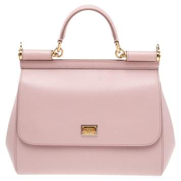 Pre Owned Dolce & Gabbana Baby Pink Leather Medium Miss Sicily Top Handle Bag
