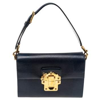 Pre Owned Dolce & Gabbana Blue Lizard Embossed Leather Lucia Shoulder Bag