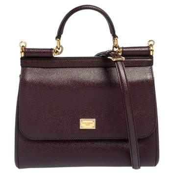 Pre Owned Dolce & Gabbana Plum Leather Medium Miss Sicily Top Handle Bag