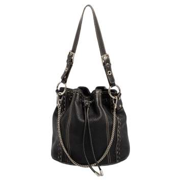 Pre Owned Dolce & Gabbana Black Leather Drawstring Bucket Bag