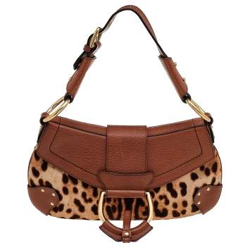 Pre Owned Dolce & Gabbana Brown Leopard Print Calf Hair And Leather Shoulder Bag