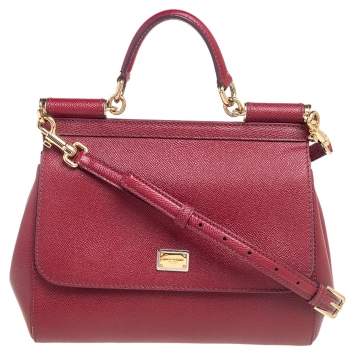 Pre Owned Dolce & Gabbana Red Leather Medium Miss Sicily Top Handle Bag