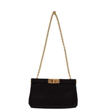 Pre Owned Dolce & Gabbana Black Canvas Clutch on Chain Bag