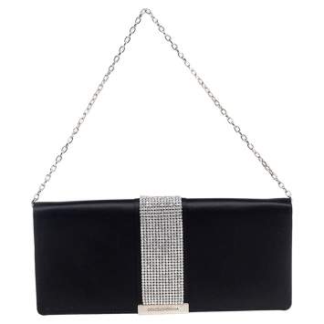 Pre Owned Dolce & Gabbana Black Satin Crystal Embellished Miss Sparkle Clutch