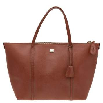Pre Owned Dolce & Gabbana Brown Leather Shopper Tote