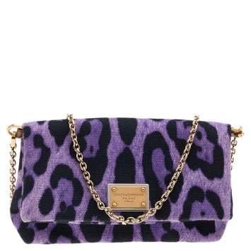 Pre Owned Dolce & Gabbana Purple/Black Leopard Print Canvas Crossbody Bag