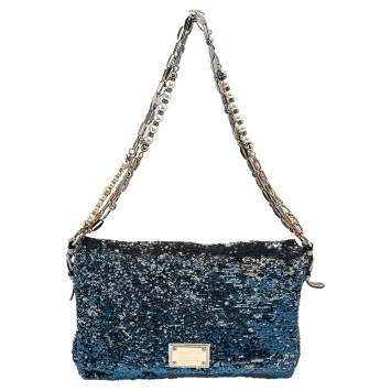Pre Owned Dolce & Gabbana Black Sequins Miss Charles Shoulder Bag