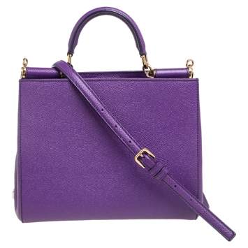 Pre Owned Dolce & Gabbana Purple Leather Sicily Shopper Tote