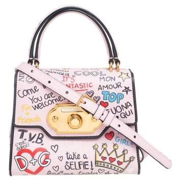 Pre Owned Dolce & Gabbana Pink Graffiti Leather Welcome Top Handle Bag