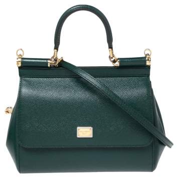 Pre Owned Dolce & Gabbana Green Leather Small Miss Sicily Top Handle Bag