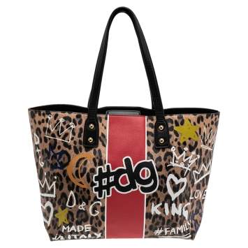 Pre Owned Dolce & Gabbana Multicolor Leopard Print Coated Canvas and Leather Beatrice Graffiti Tote 