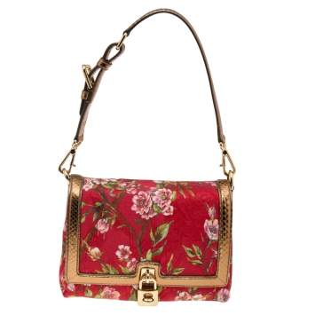 Pre Owned Dolce & Gabbana Multicolor Floral Brocade and Python Flap Shoulder Bag